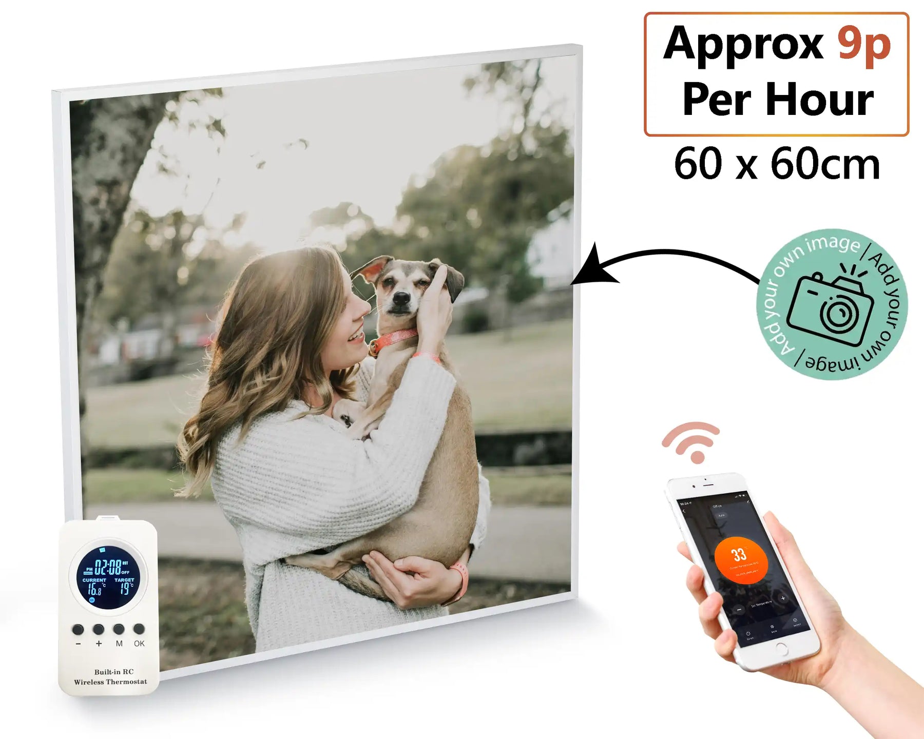 350W Custom Image - Smart Wi-Fi Infrared Heating Panel - 60 x 60cm
