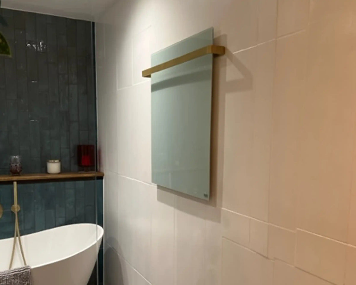 350W ESG Glass Infrared Heating Panel with Towel Rack - Frost