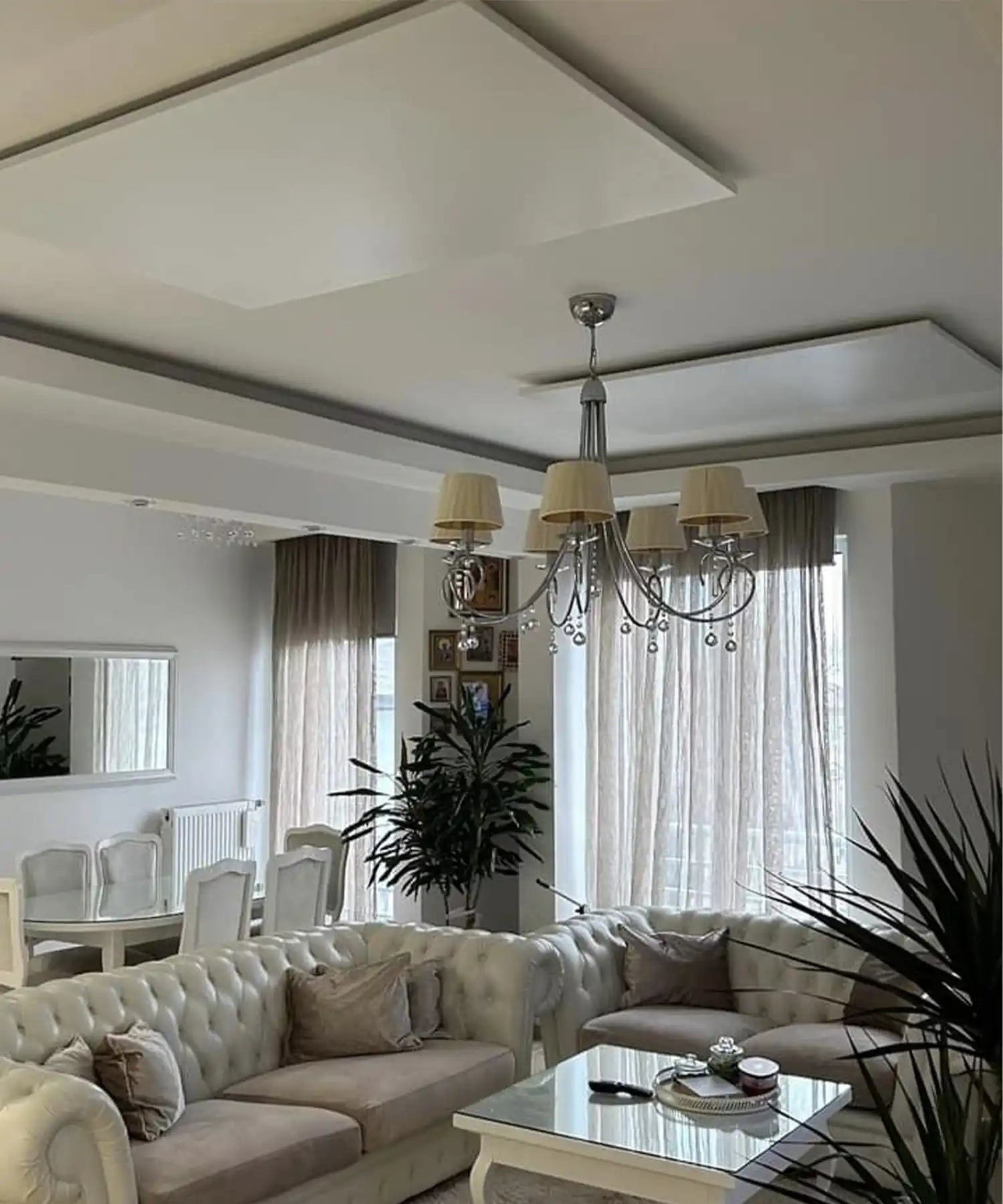 Kiasa's Eko infrared Panel Heater Ceiling mounted in a living room
