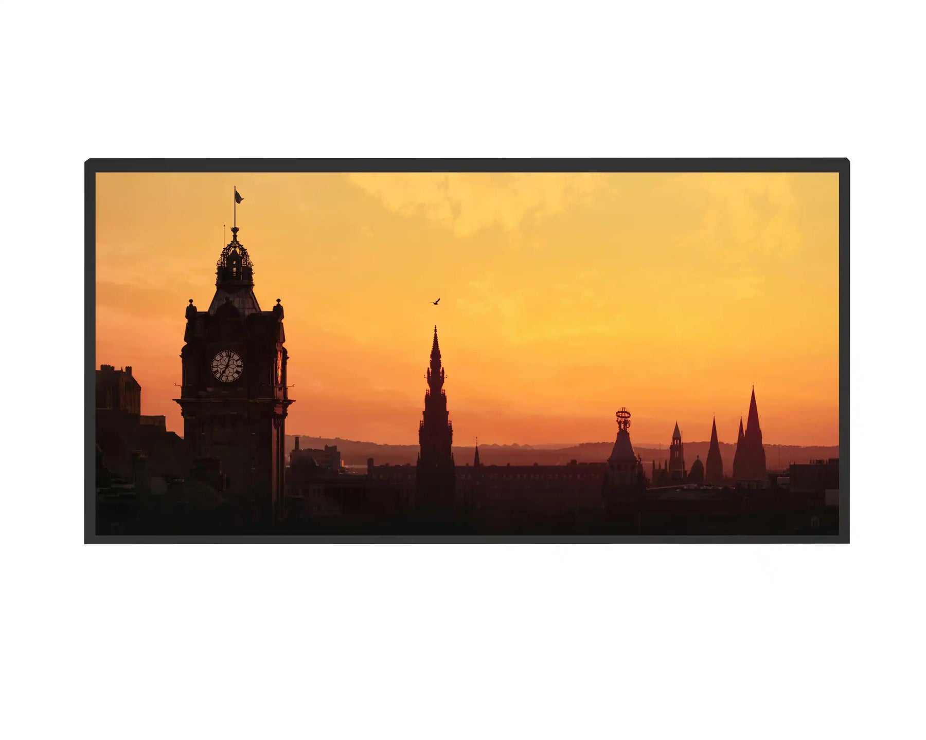A picture infrared panel heater with a printed design of the Edinburgh skyline.