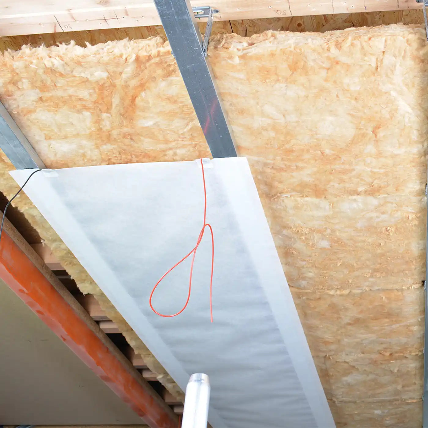 infrared mesh connecting IR Heating installed in ceiling wall before plastering