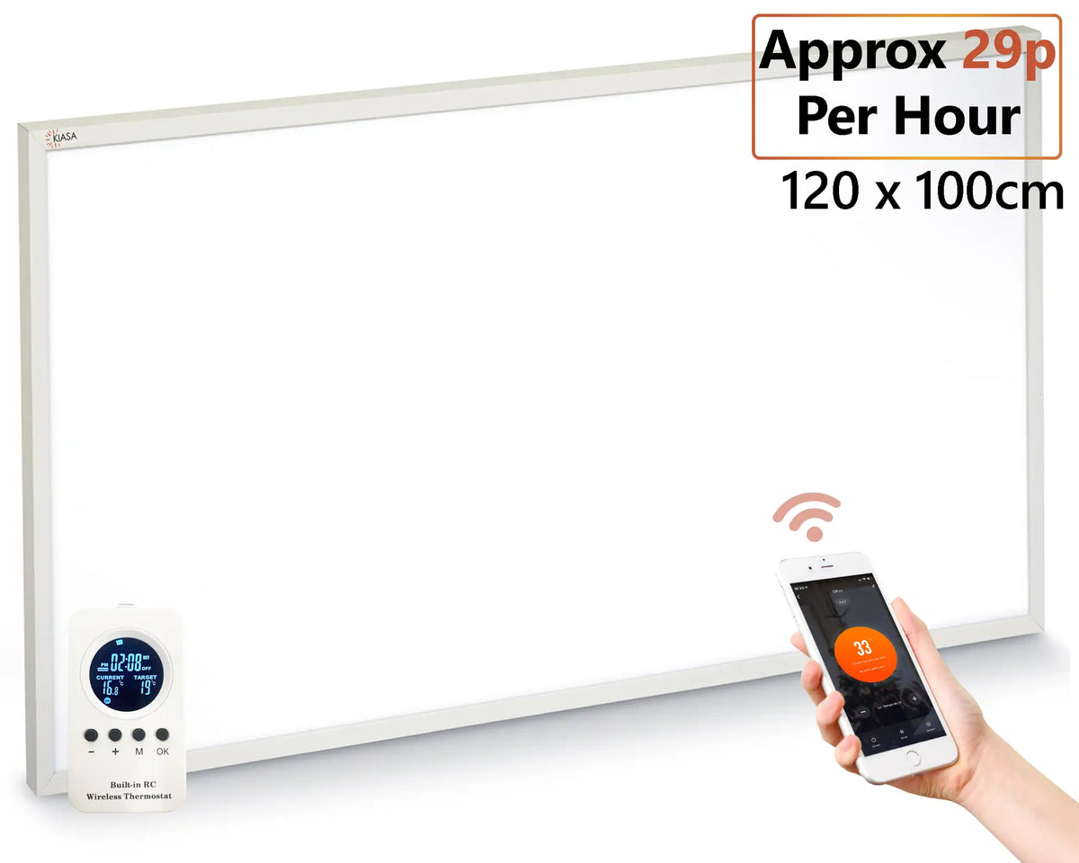 KIASA 1200W Smart Wi-Fi Infrared heating panel - Dimensions 120cm x 100cm - Approx. 29P per hour running cost 