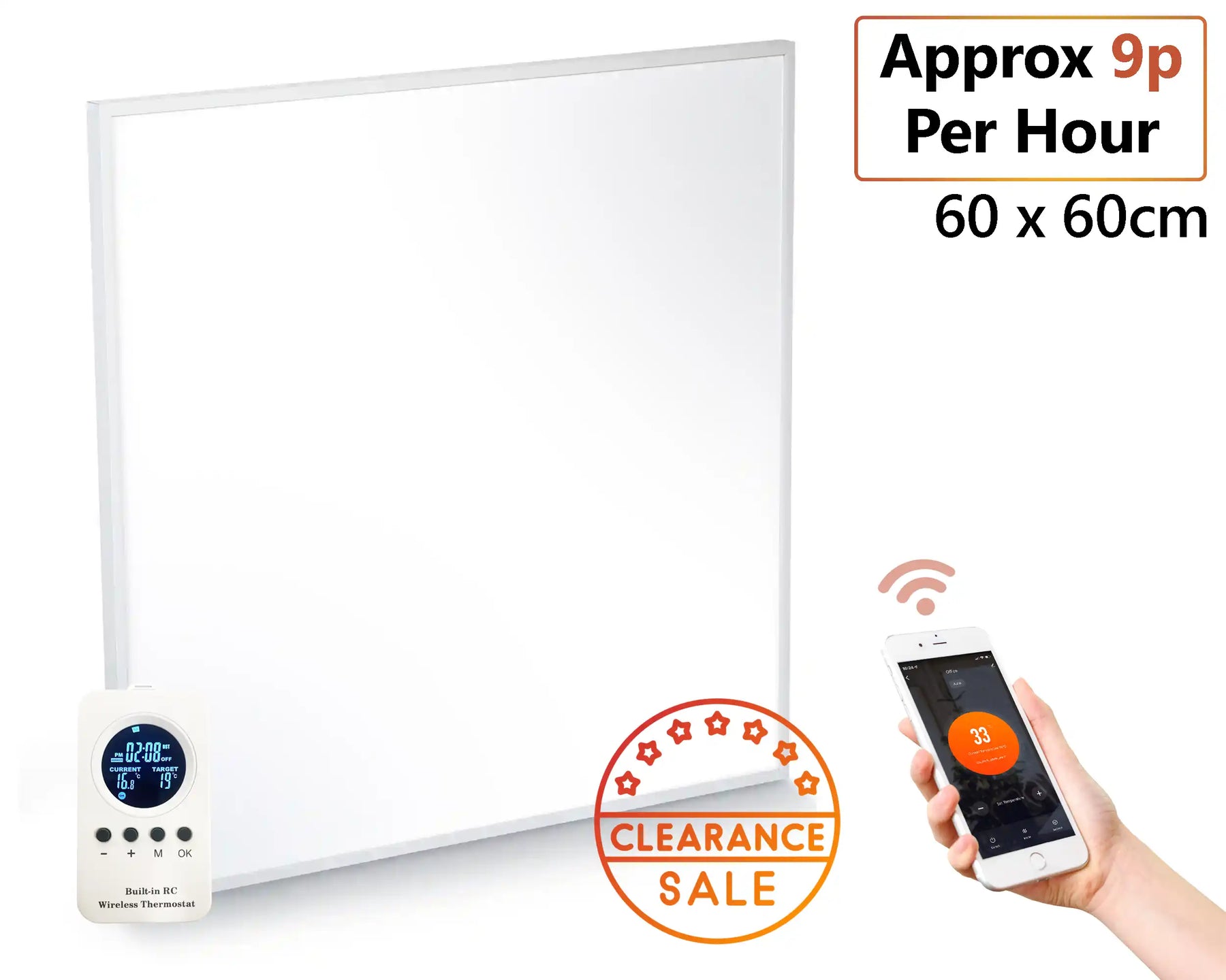 350W Smart Wi-Fi Infrared Heating Panel - Grade A - 60cm x 60cm