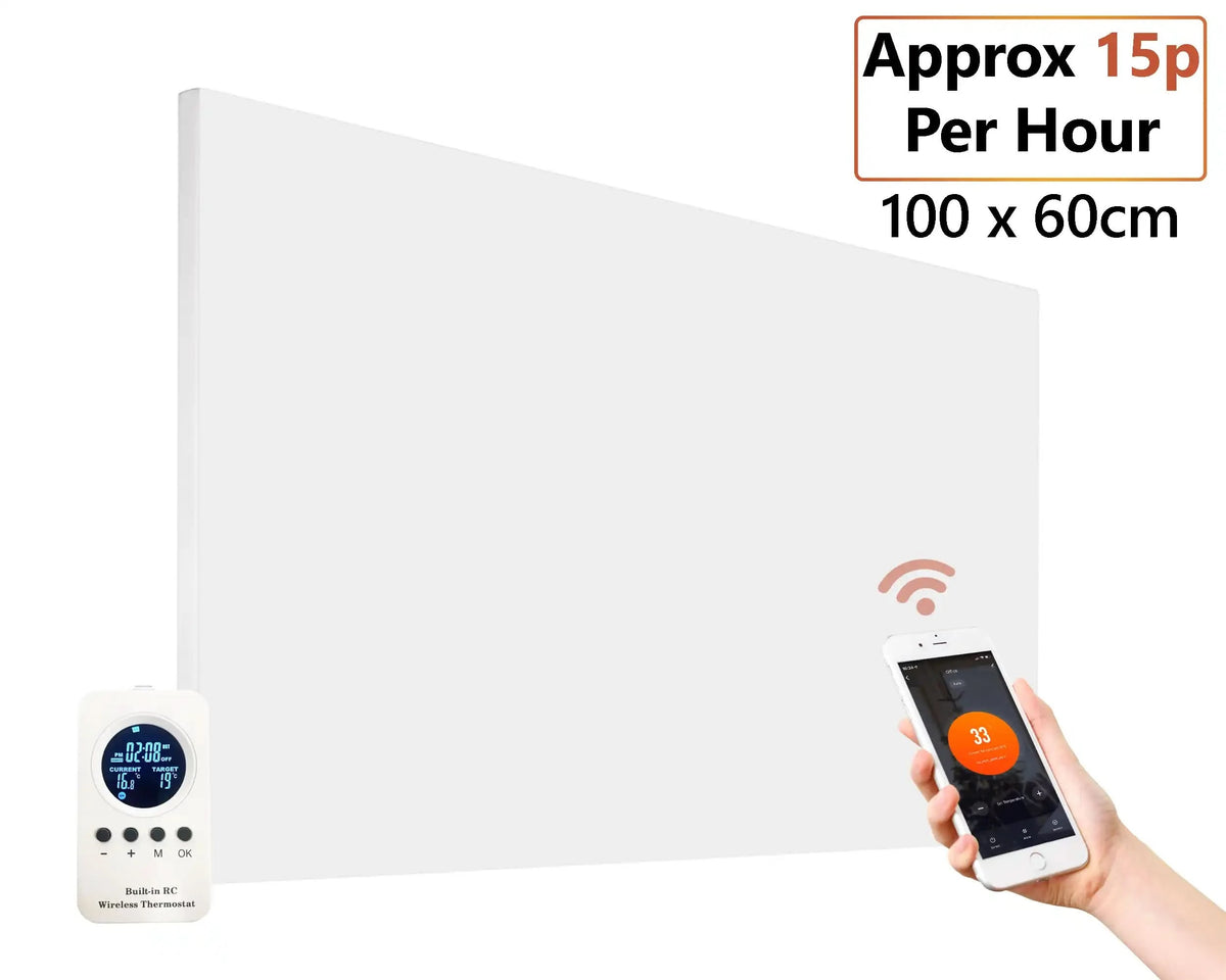600W Smart Frameless Infrared Heating Panel - 100cm x 60cm