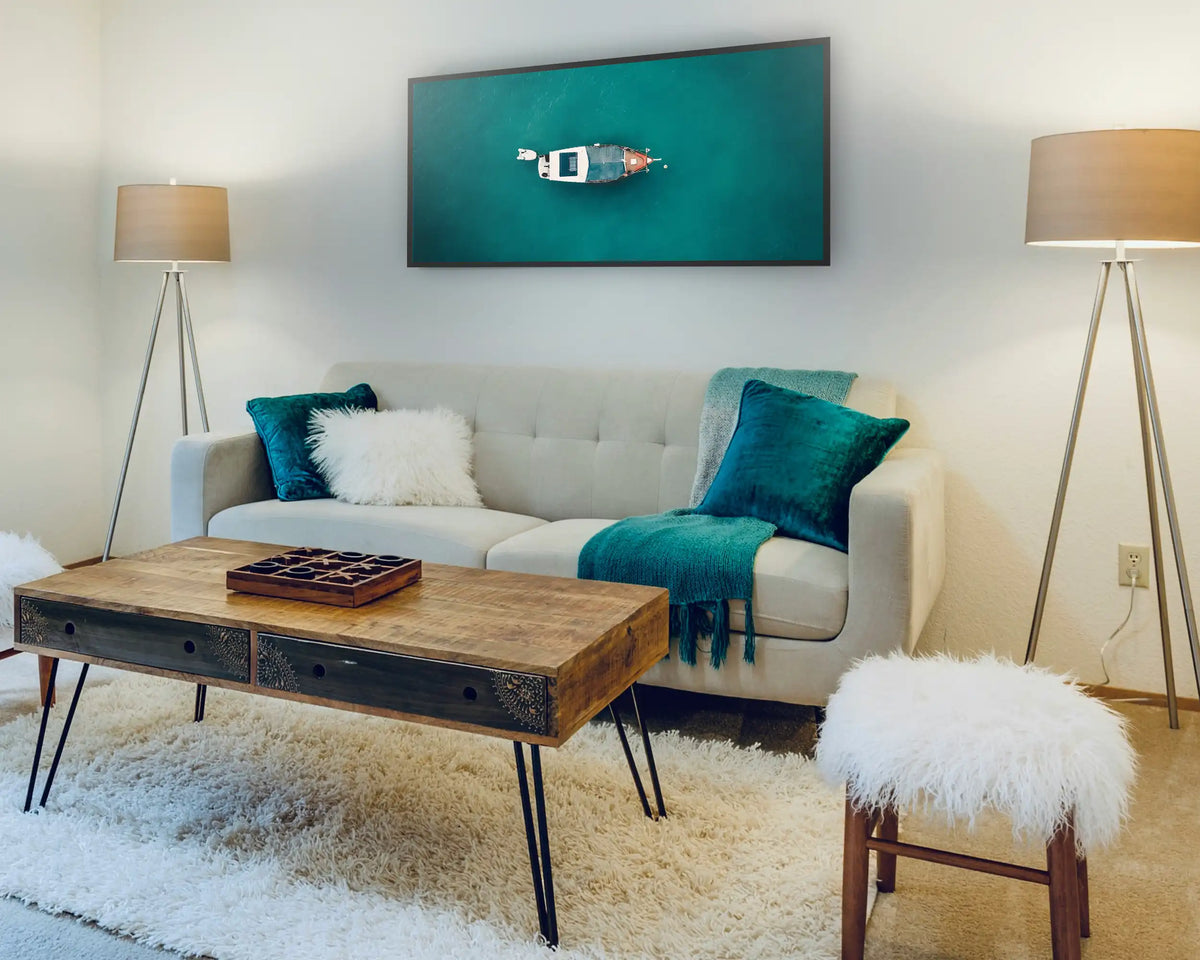 600w Picture IR Panel - Boat on Water - 100cm x 60cm