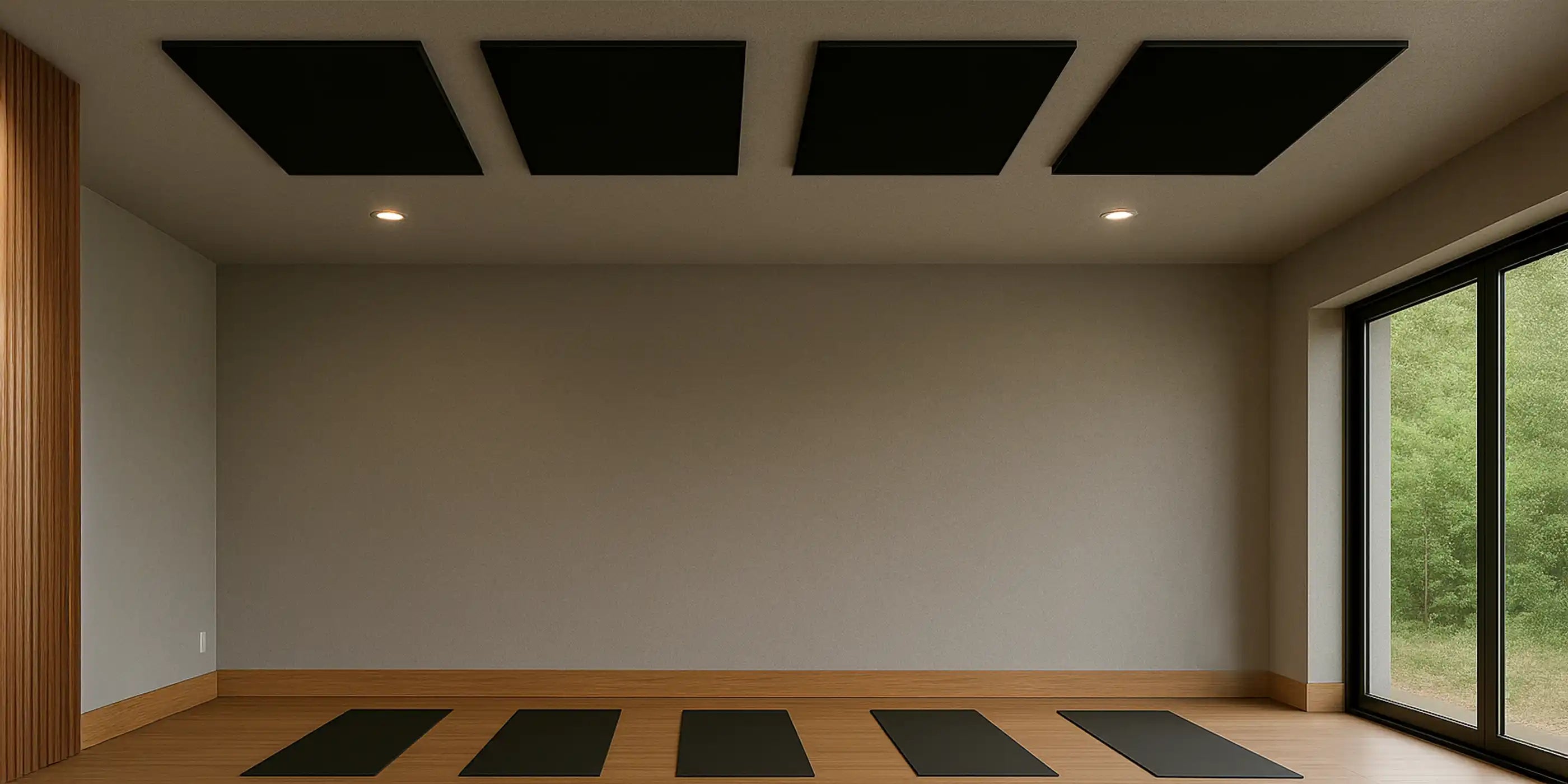 Kiasa Balance Panel Ceiling mounted in a nice hot yoga studio black Panels