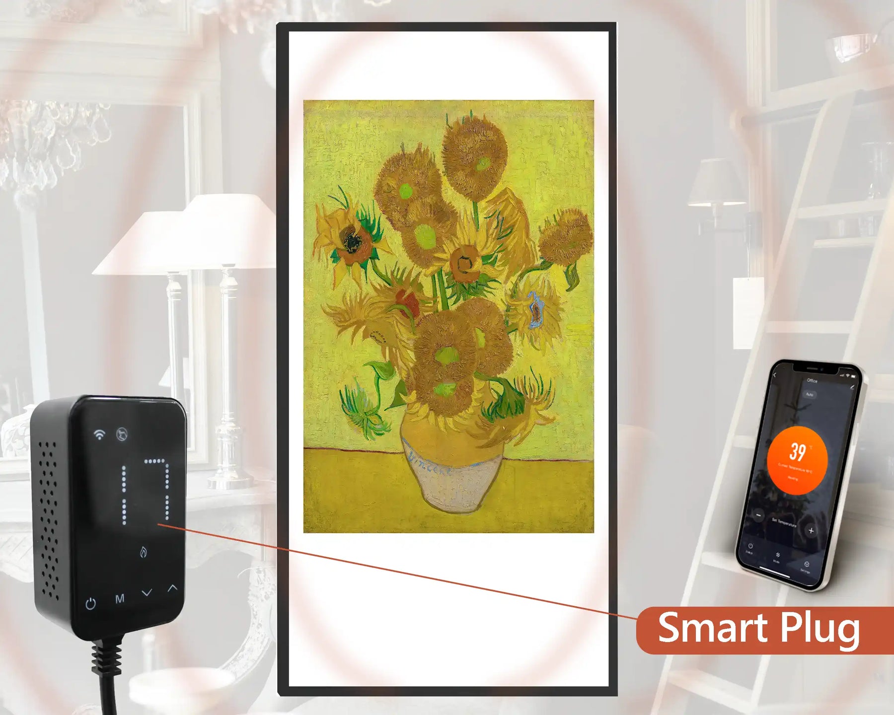 600w Picture IR Panel - Van Gogh Sunflowers - 100cm x 60cm