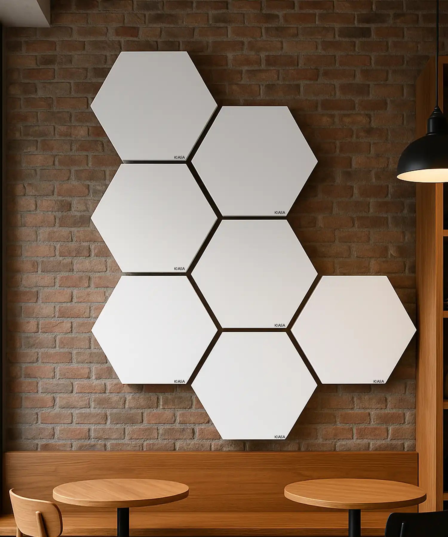 Cluster of Kiasa Kore Hex infrared heaters in modern interior