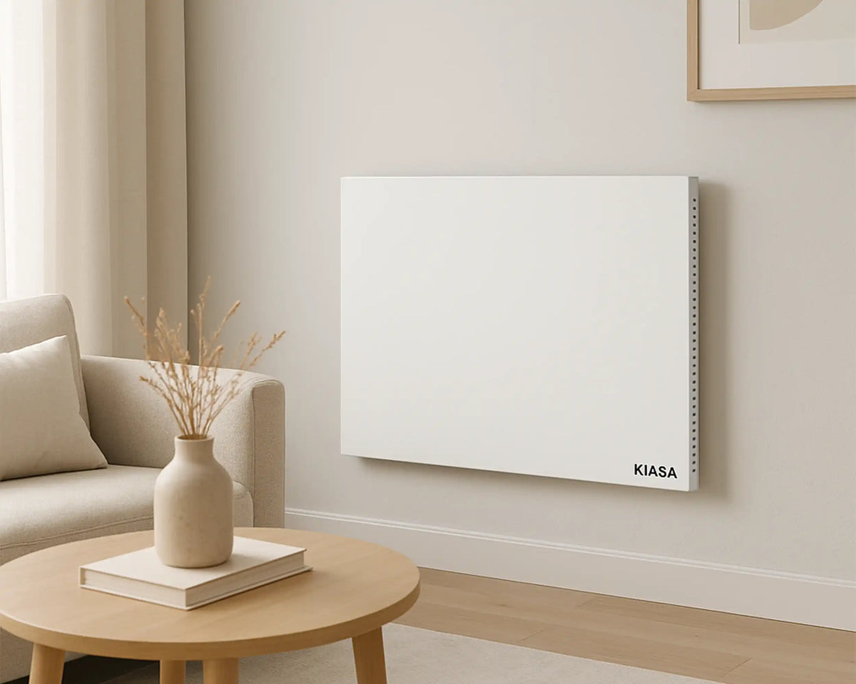Kiasa Kore Hybrid Heater installed on the wall in a living room