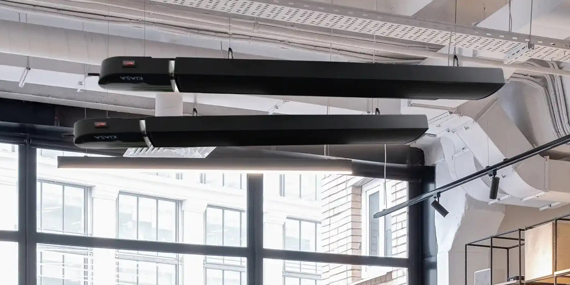 Smart IR Bars suspended heaters in the office for instant heat