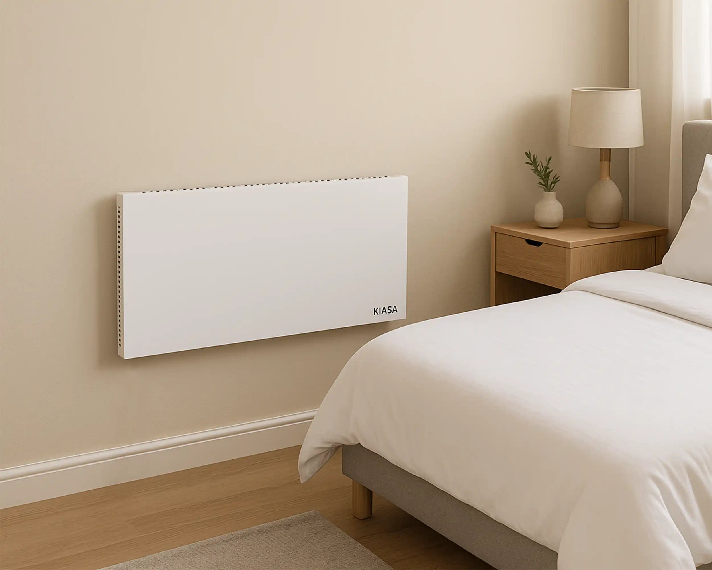 Kiasa Kore Range Panels - Hybrid Panel - Wall mounted low in a bedroom - IR Heat