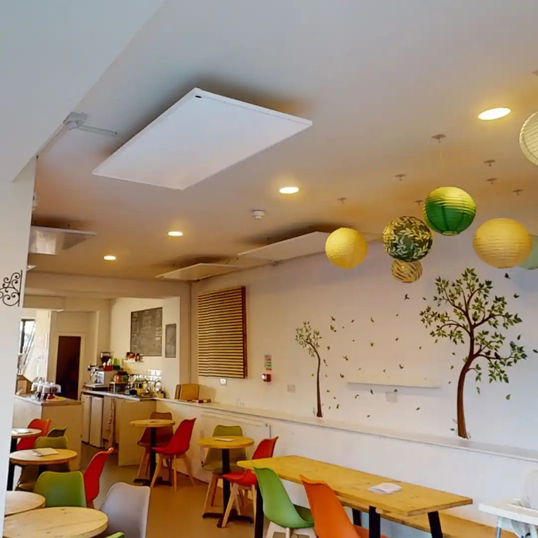 Kiasa infrared heating setup in Little Foxes Café providing comfortable warmth for customers