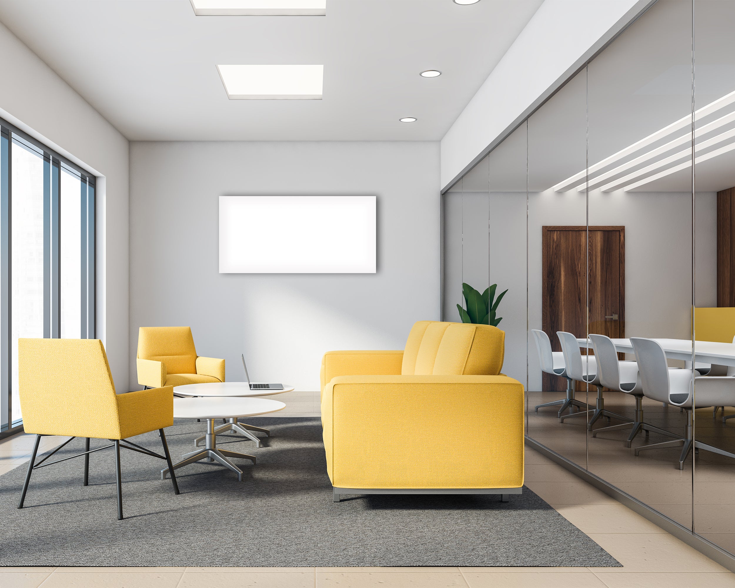 Wall mounted frameless panel in office