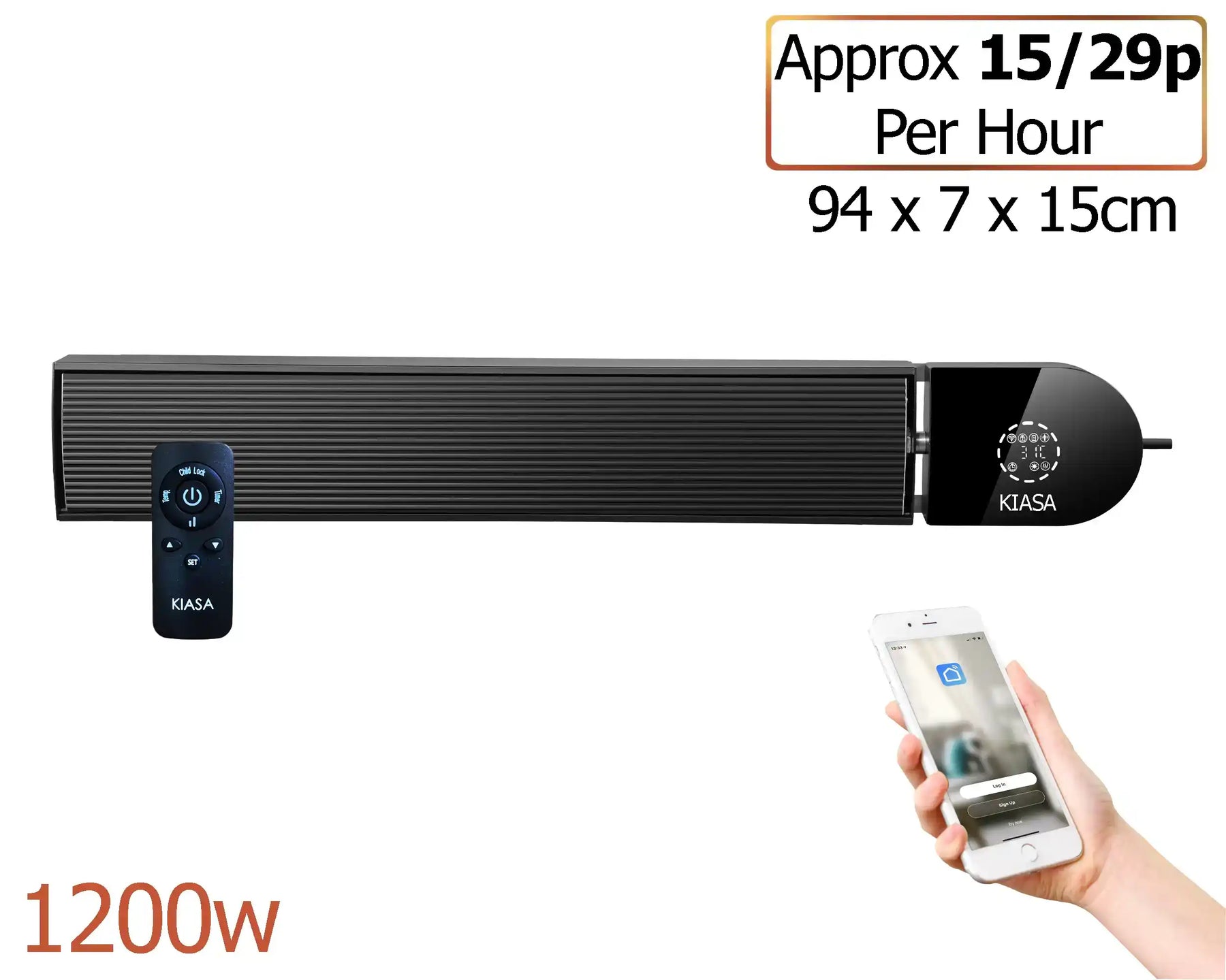 1200W/600W Smart Wi-Fi Infrared Heater Bar With Weekly Timer