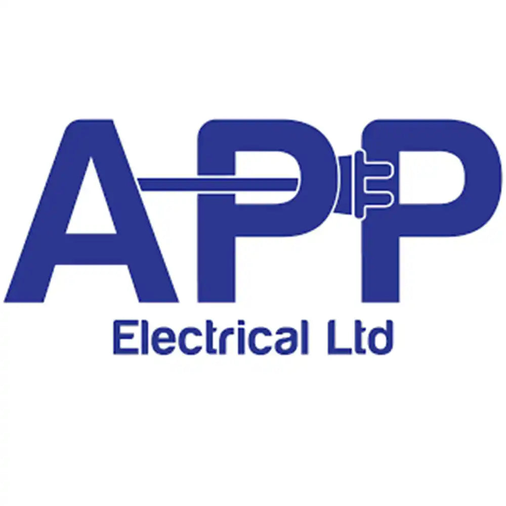 Logo of APP Electrical Ltd with blue letters and a cable icon on a white background