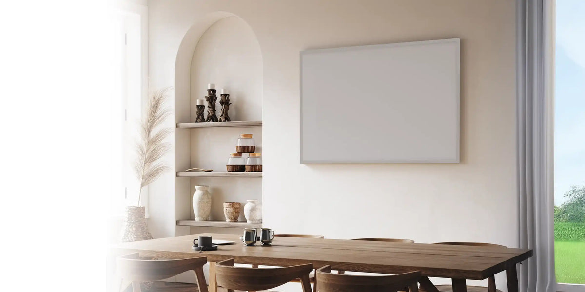 Minimalist wall-mounted infrared heater in UK home