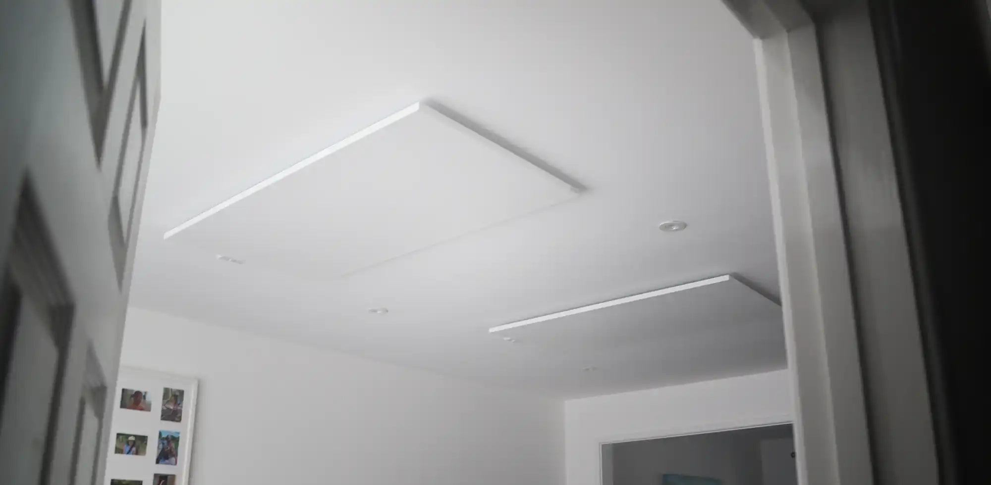 Kiasa's Eko infrared Panel Heater Ceiling Mounted on ceiling of living room
