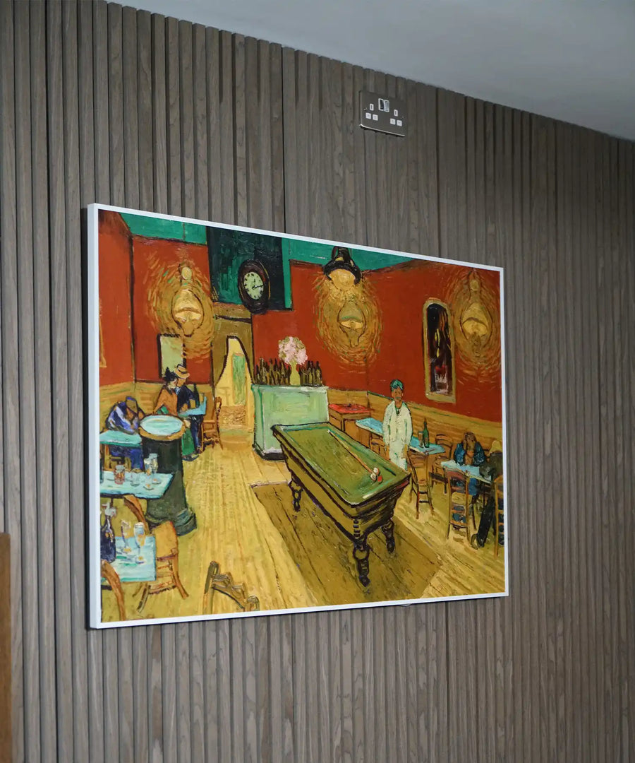 Minimalist interior featuring Kiasa infrared heating panel for energy efficient comfort
