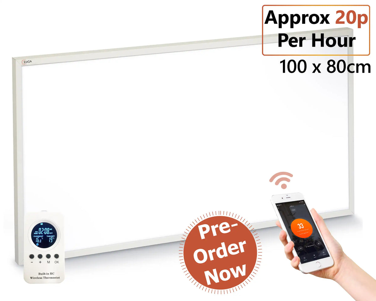 KIASA Smart Wi-Fi Infrared Heating Panel - 100cm x 80cm Dimensions - Running Cost with approx. 20P per hour - Smart Panel 2 in 1 Remote/Thermostat - App Controlled through Smart Life/Tuya App 