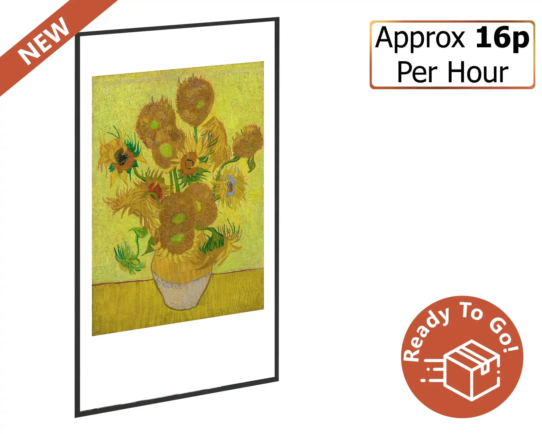 600w Picture IR Panel - Van Gogh Sunflowers - 100cm x 60cm