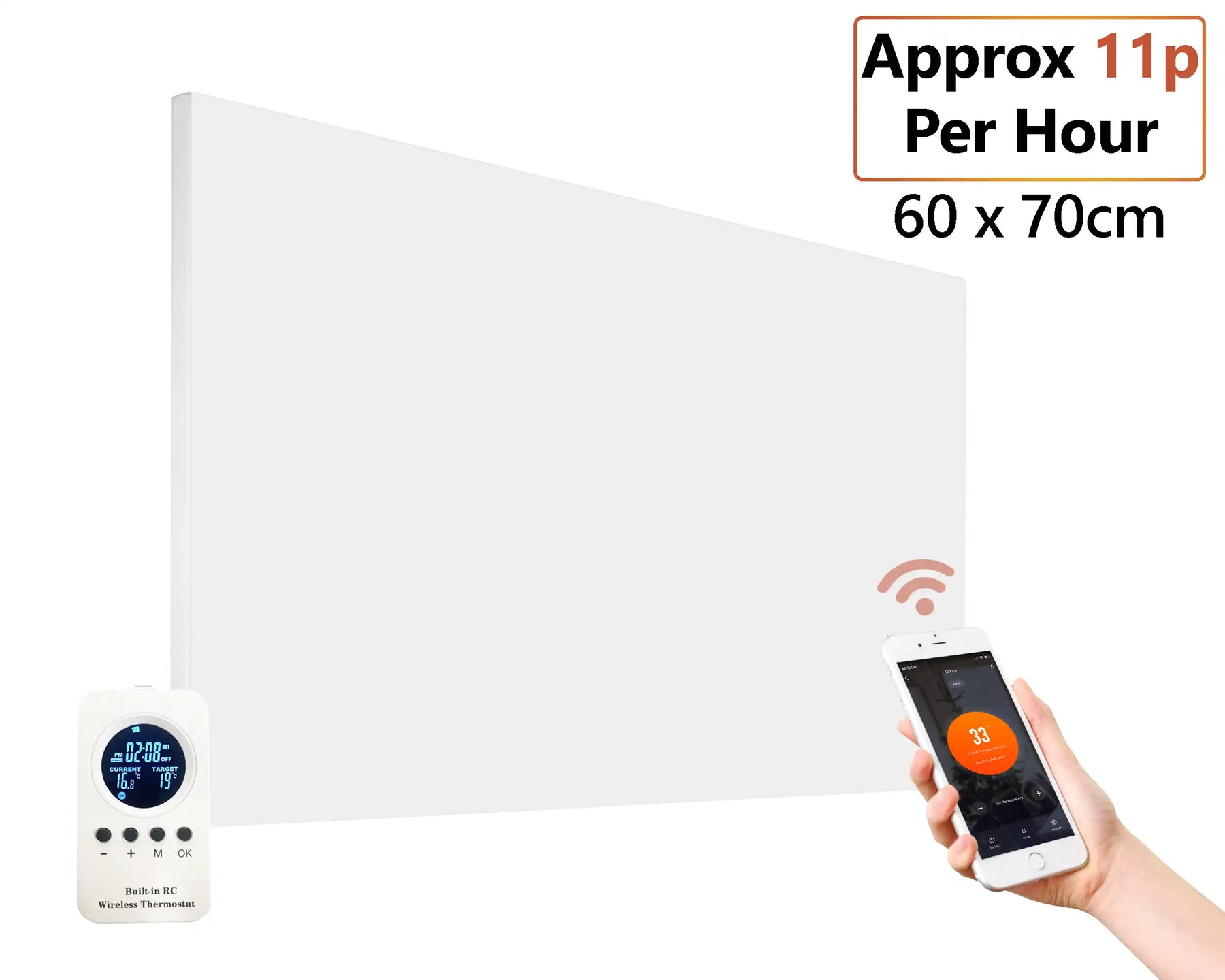 420W Smart Frameless Infrared Heating Panel - 60cm x 70cm