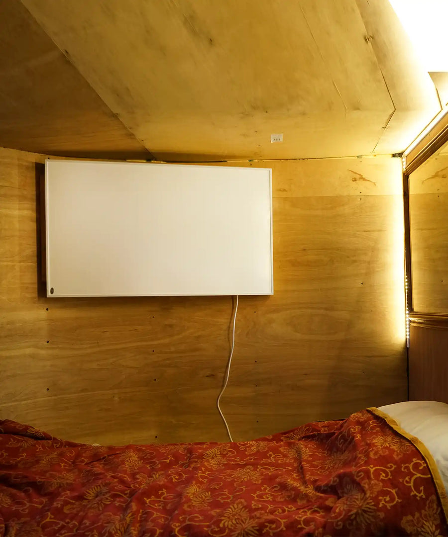Rupert infrared panel shown as part of a comfortable home interior heating setup